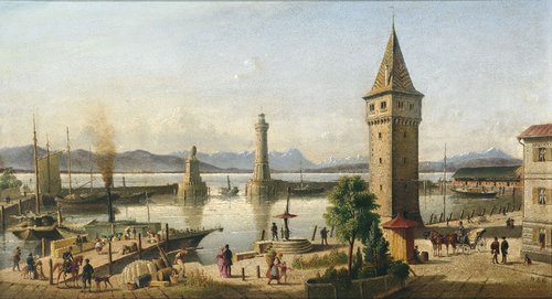 Hafeneinfahrt in Lindau, um 1864
